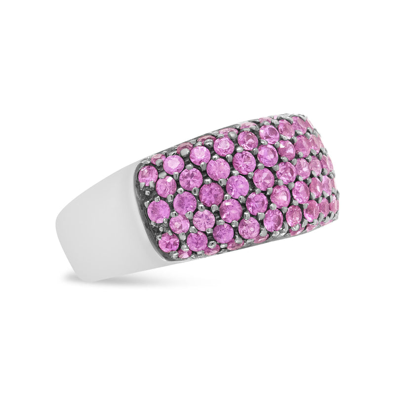 White Gold & Black Rhodium , Pink Sapphire Classic Band Ring - Ring Size 6.5