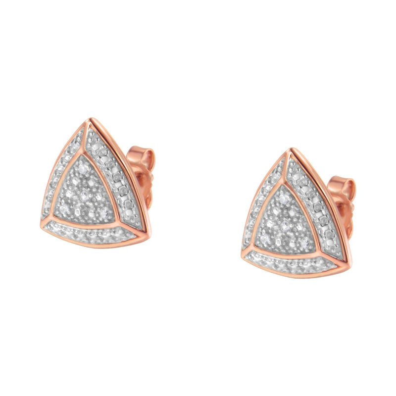 14K Rose Gold Over .925 Sterling Silver Diamond-Accented Trillion Shaped 4-Stone Halo-Style Stud Earrings (H-I Color, I2