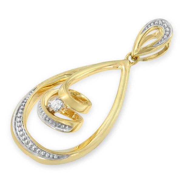 10K Gold Brilliant-Cut Diamond-Accented Open Teardrop Twisted Curl 18" Pendant Necklace (J-K Color, I2-I3 Clarity) - Cho
