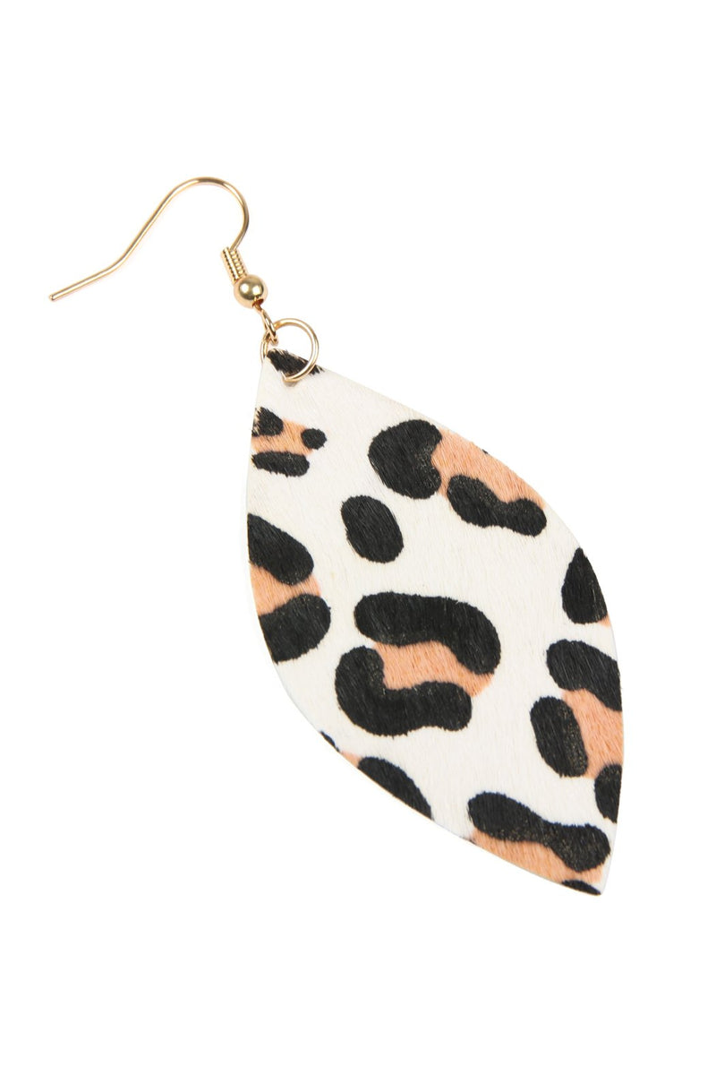 Hde2436 - Leopard Marquise Leather Hook Earrings