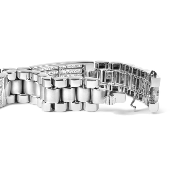 14K White Gold 12.0 Cttw Men's Invisible Set Princess Diamond Tennis Bracelet (G-H Color, VS1-VS2 Clarity) - Size 8.5" I