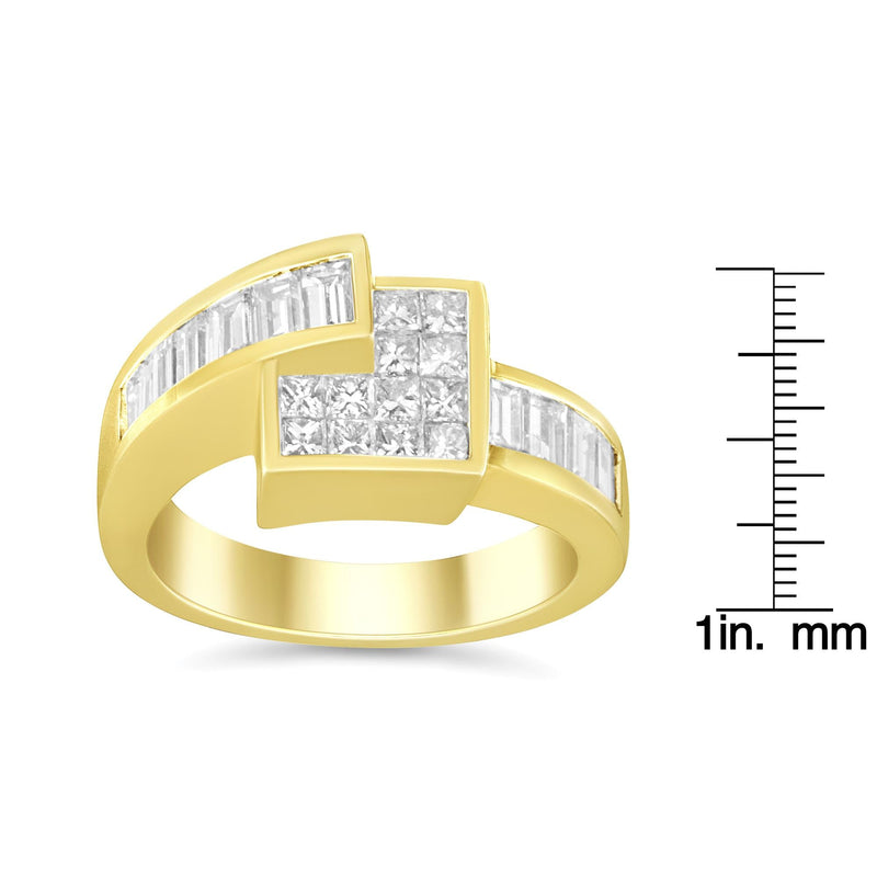 14K White Gold 1 1/2 Cttw Invisible-Set Princess and Channel-Set Baguette Diamond Geometric Bypass Ring Band (G-H Color,