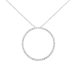 .925 Sterling Silver 4 Cttw Prong Set, Round-Cut Diamond Open Circle Hoop 18" Pendant Necklace (J-K Color, I1-I2 Clarity