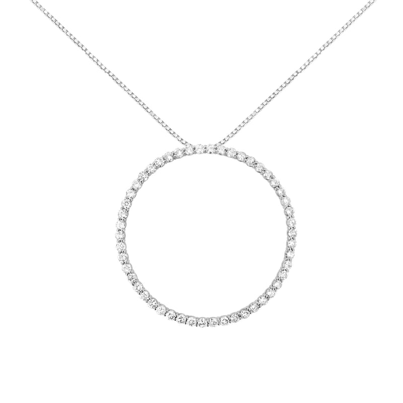 .925 Sterling Silver 4 Cttw Prong Set, Round-Cut Diamond Open Circle Hoop 18" Pendant Necklace (J-K Color, I1-I2 Clarity