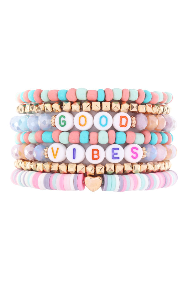 Hdb3191 - "Good Vibes" Charm Multi Beaded Bracelet