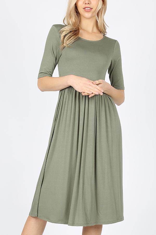 Short Sleeved Empire Waist Pocket Dress