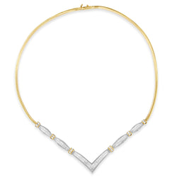 14K Yellow and White Gold 3.00 Cttw Round and Princess Cut Diamond "V" Shape Statement Necklace (H-I Color, SI2-I1 Clari