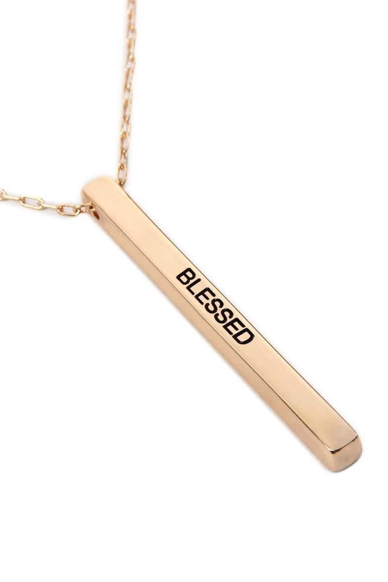 B3n2164bls - "Blessed" Metal Bar Pendant Chain Necklace