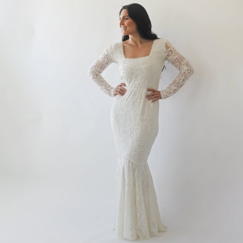Curvy  Mermaid Lace  Dress With Square Neckline  #1245