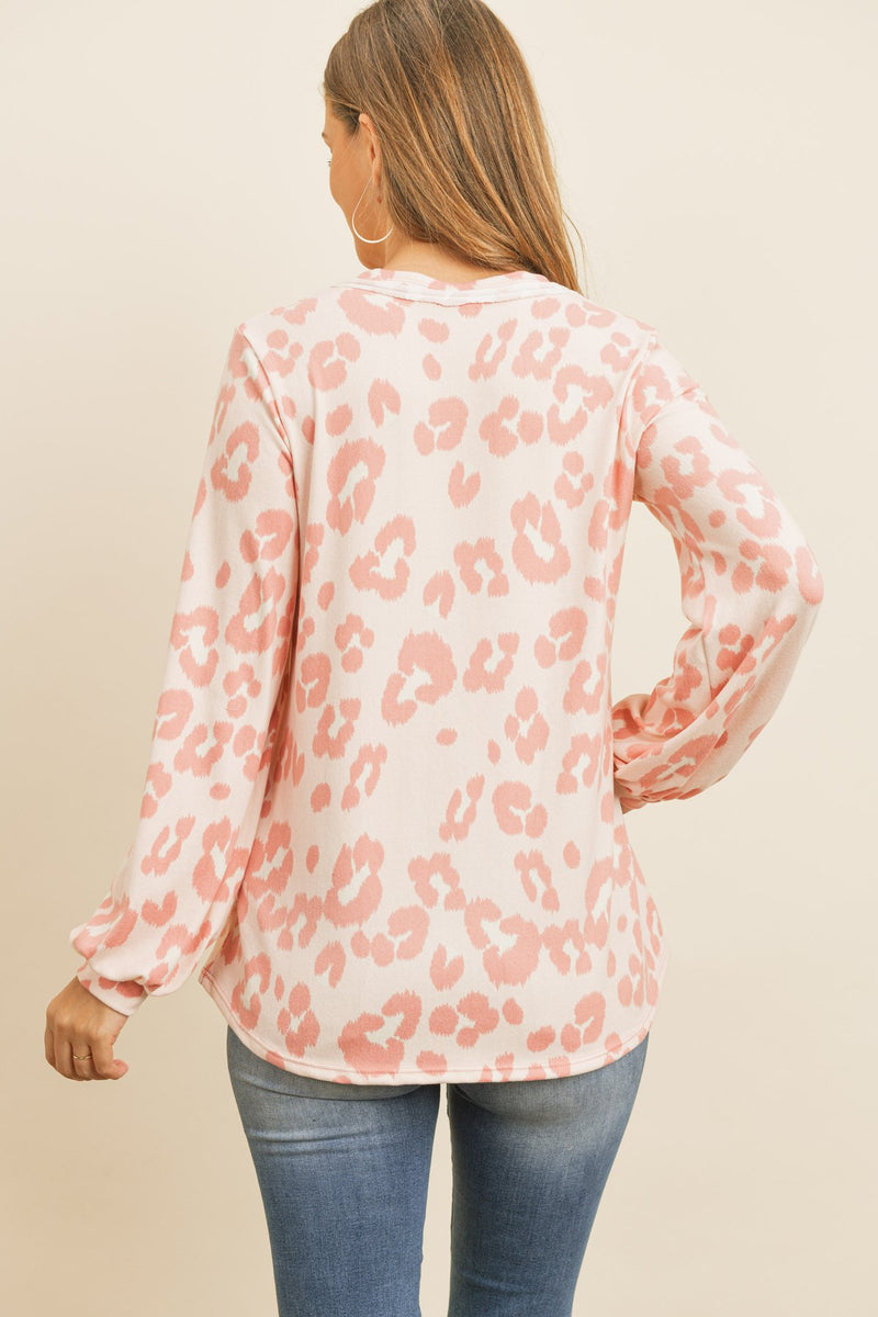 Button Front Long Sleeved Animal Print Top
