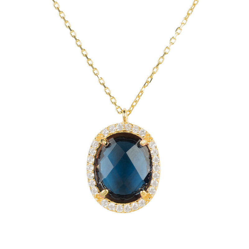 Beatrice Oval Gemstone Pendant Necklace Gold Sapphire Hydro