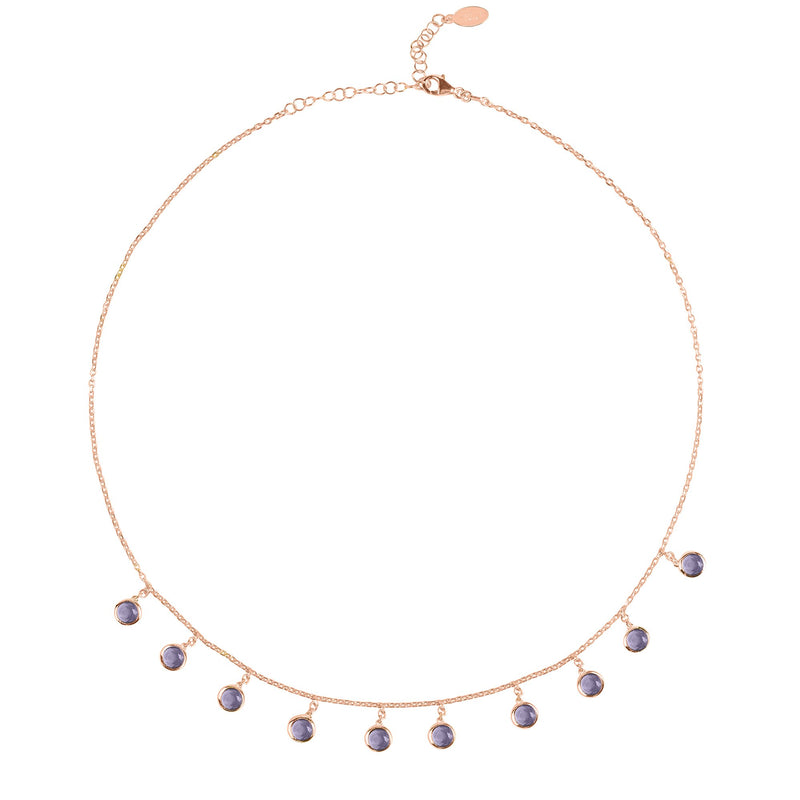 Florence Round Gemstone Necklace Rosegold Amethyst