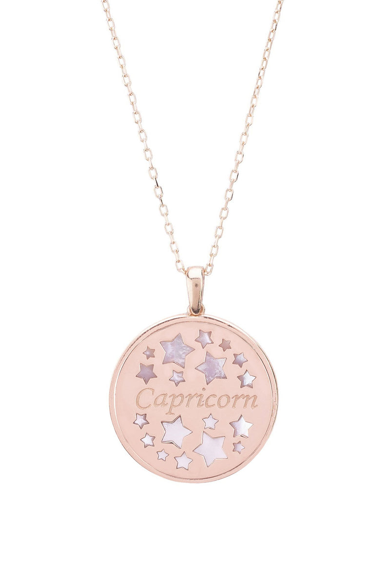 Zodiac Mother of Pearl Gemstone Star Constellation Pendant Necklace Capricorn