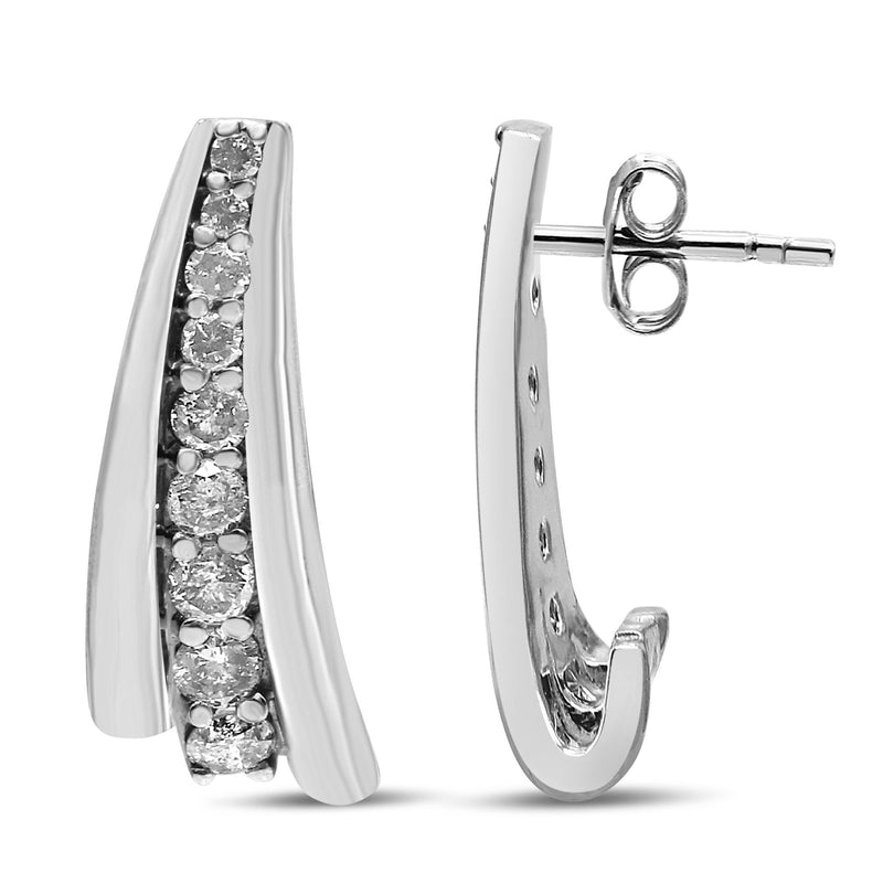 .925 Sterling Silver 1 Cttw Round Diamond Graduated Huggie Earrings (I2-I3 Clarity, I-J Color)