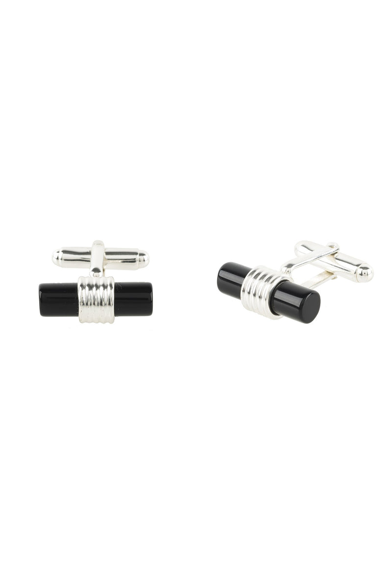 Cylindrical Cufflink Silver Black Onyx