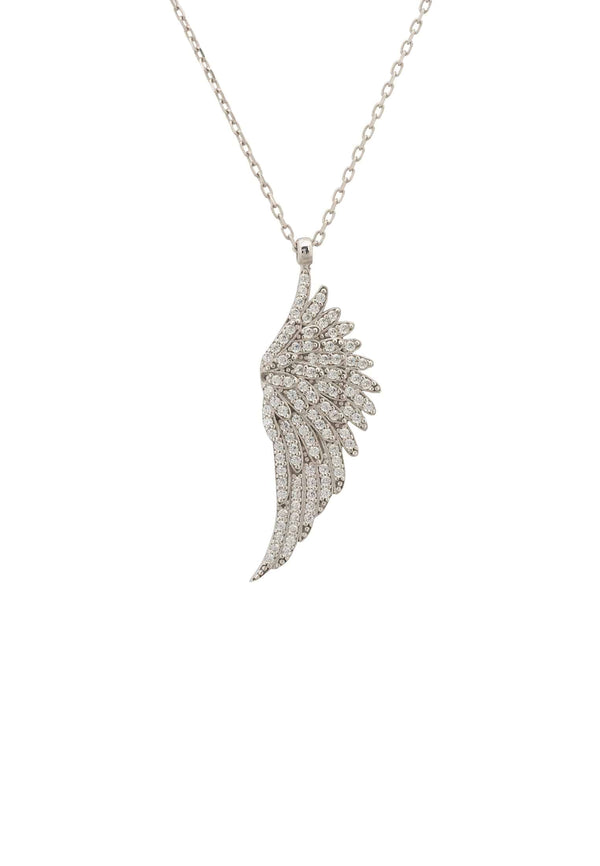 Large Angel Wing Necklace Silver