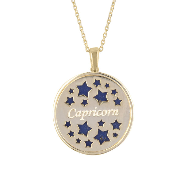 Zodiac Lapis Lazuli Gemstone Star Constellation Pendant Necklace Gold Capricorn