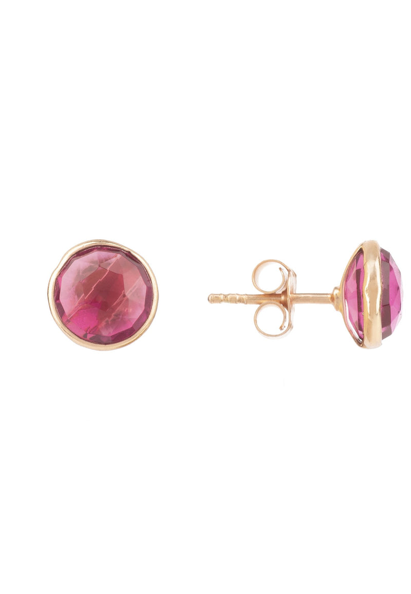 Medium Circle Stud Earrings Rosegold Pink Tourmaline