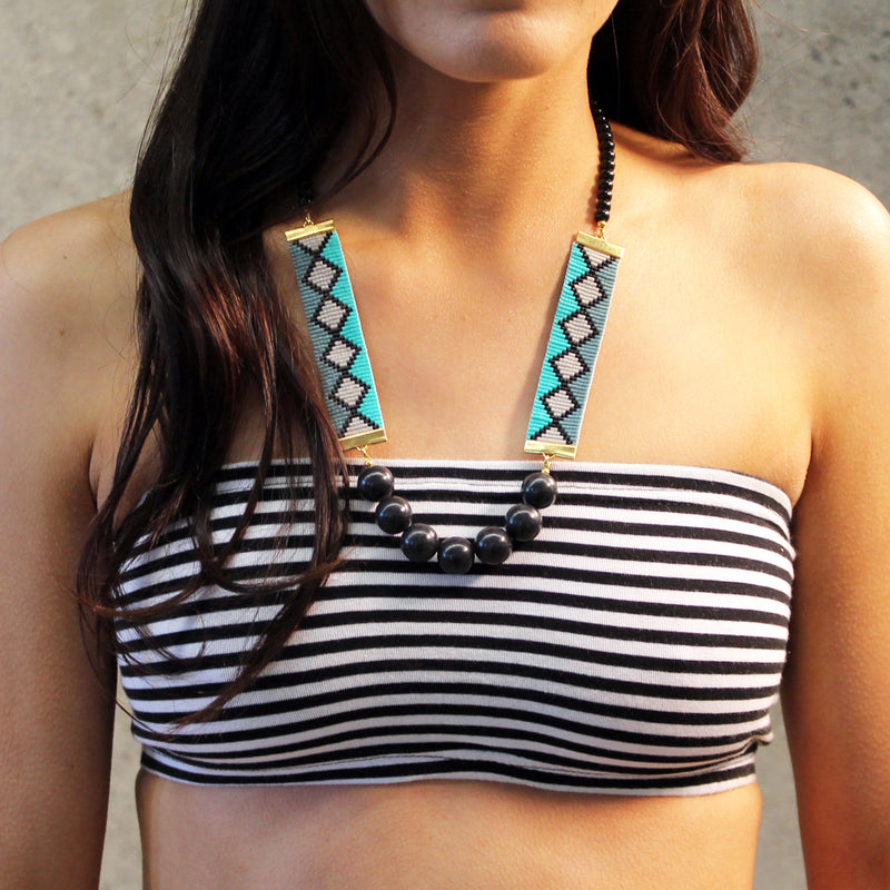 Miami Nights Woven Necklace - Pink and Turquoise