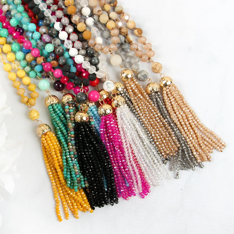 Hdn2237 - Beaded Tassel Pendant Necklace