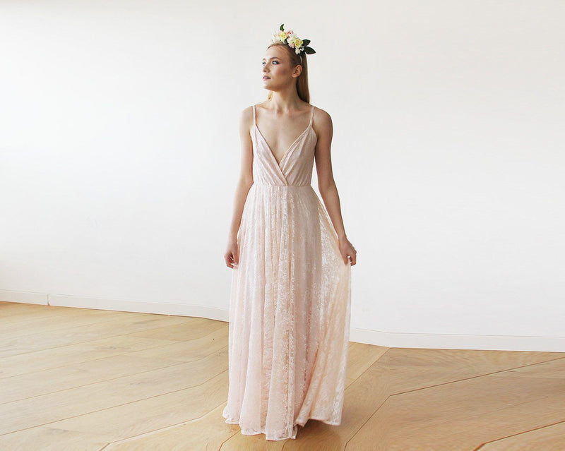 Pastel Pink Lace Wrap Maxi Dress With Straps 1146