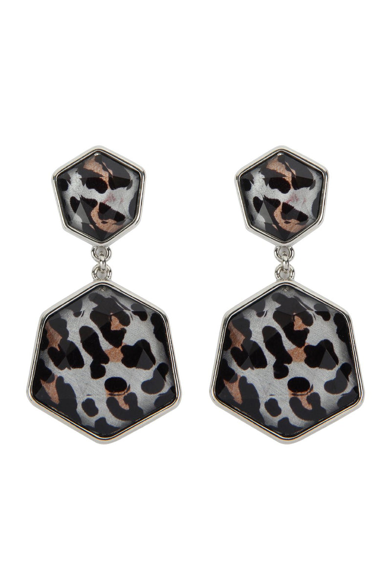 Glitter Gold Leopard Hexagon Post Dangle Earrings