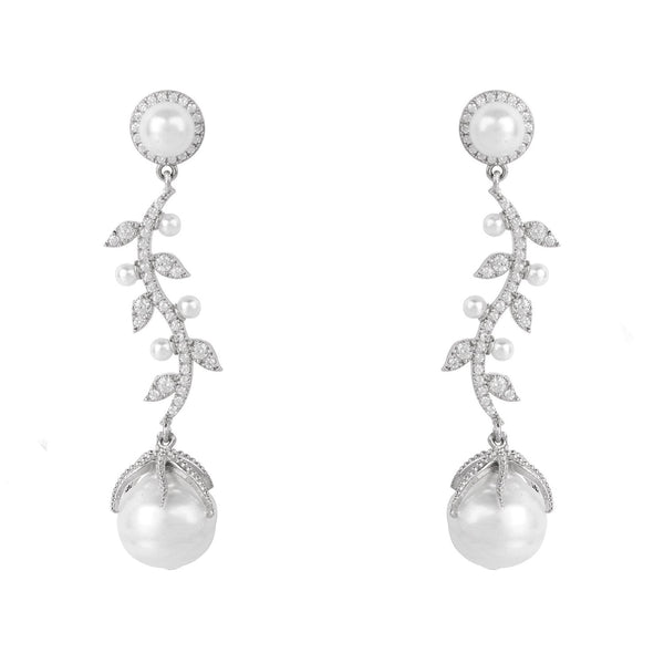 Baroque Pearl Trailing Flowers Earrings Silver