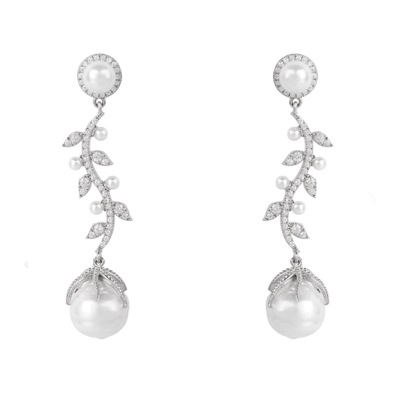 Baroque Pearl Trailing Flowers Earrings Silver