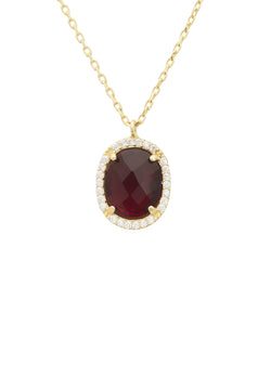 Beatrice Oval Gemstone Pendant Necklace Gold Garnet