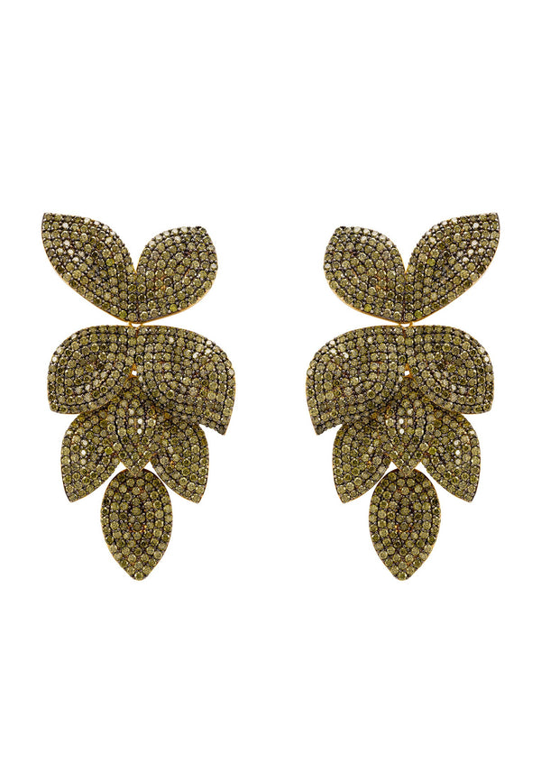 Petal Cascading Flower Earrings Gold Peridot Cz