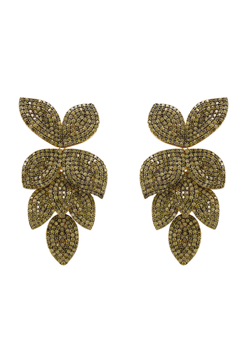 Petal Cascading Flower Earrings Gold Peridot Cz