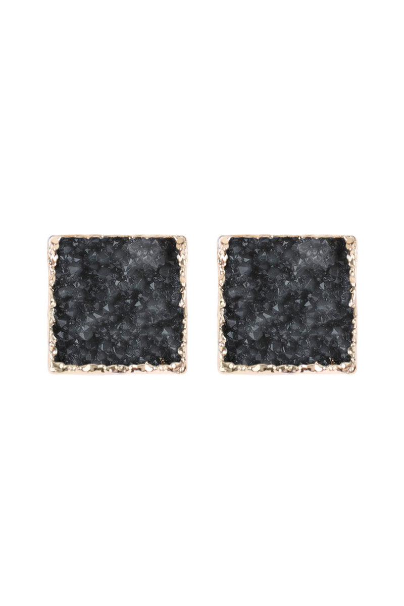 Hde2939 - Square Druzy Stone Stud Earrings