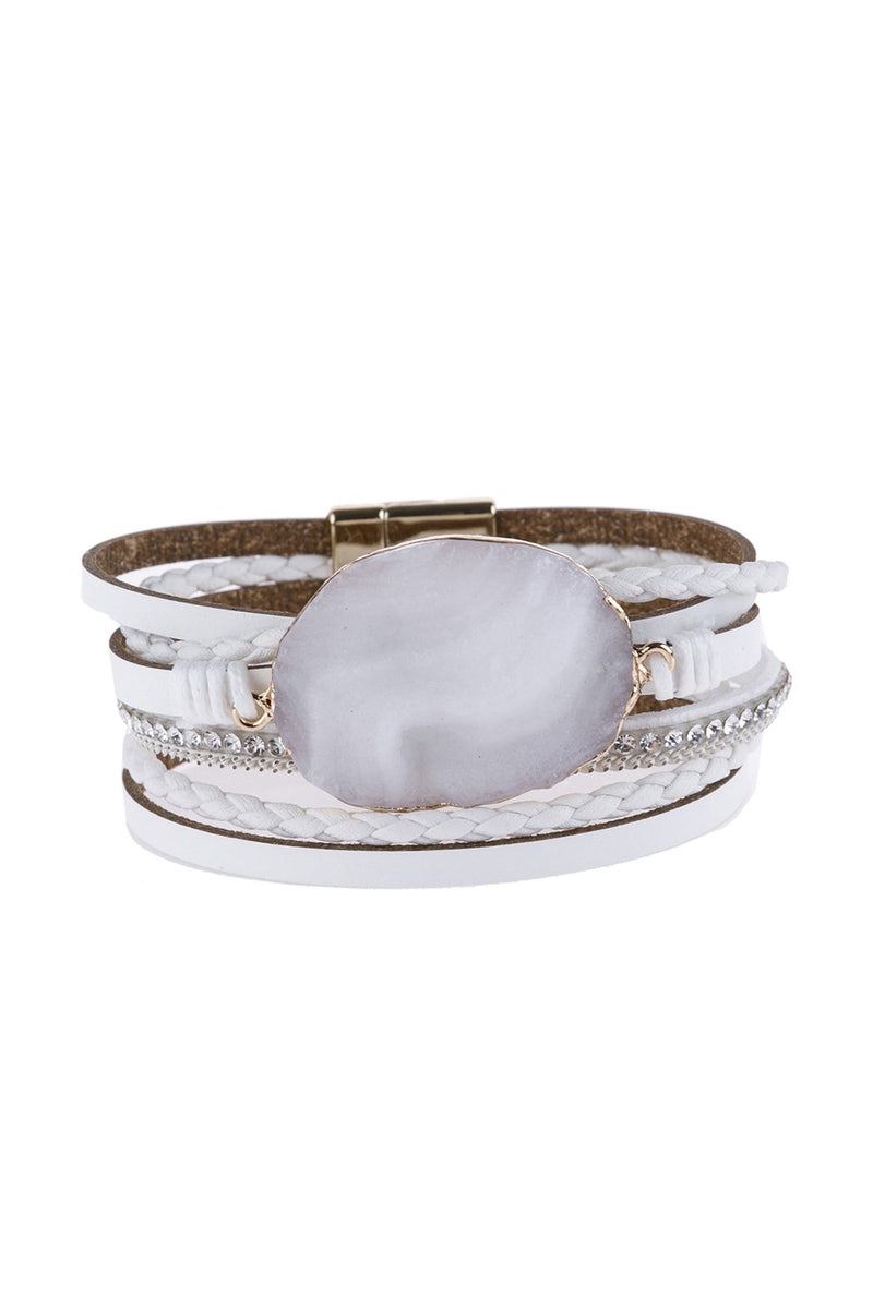 Hdb2975 - Large Semi Stone Leather Wrap Bracelet