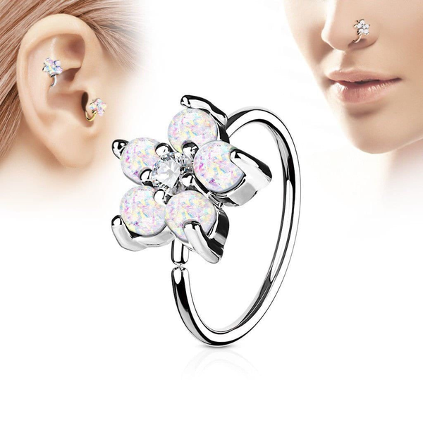 316L Stainless Steel Synthetic Opal Flower Nose Hoop / Cartilage Earring