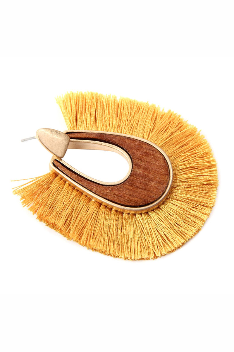 B2e2725 - Wood With Thread Tassel Post Earrings