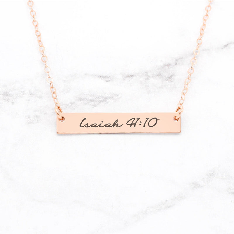 Isaiah 41:10 Necklace - Rose Gold Bar Necklace