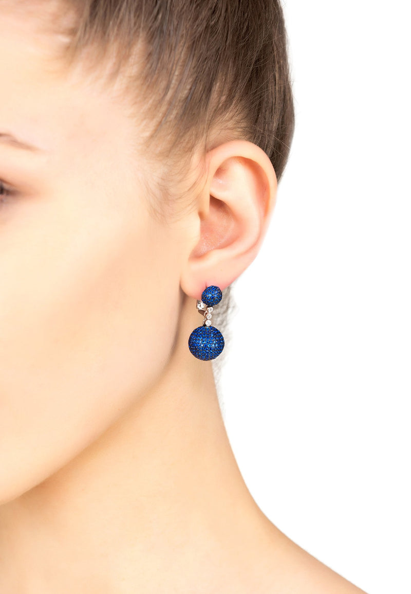 Monaco Sphere Drop Earrings Silver Sapphire Blue CZ