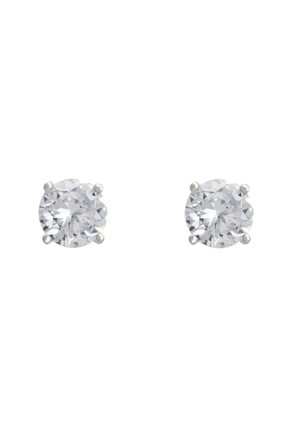 Solitaire Earrings CZ Silver White