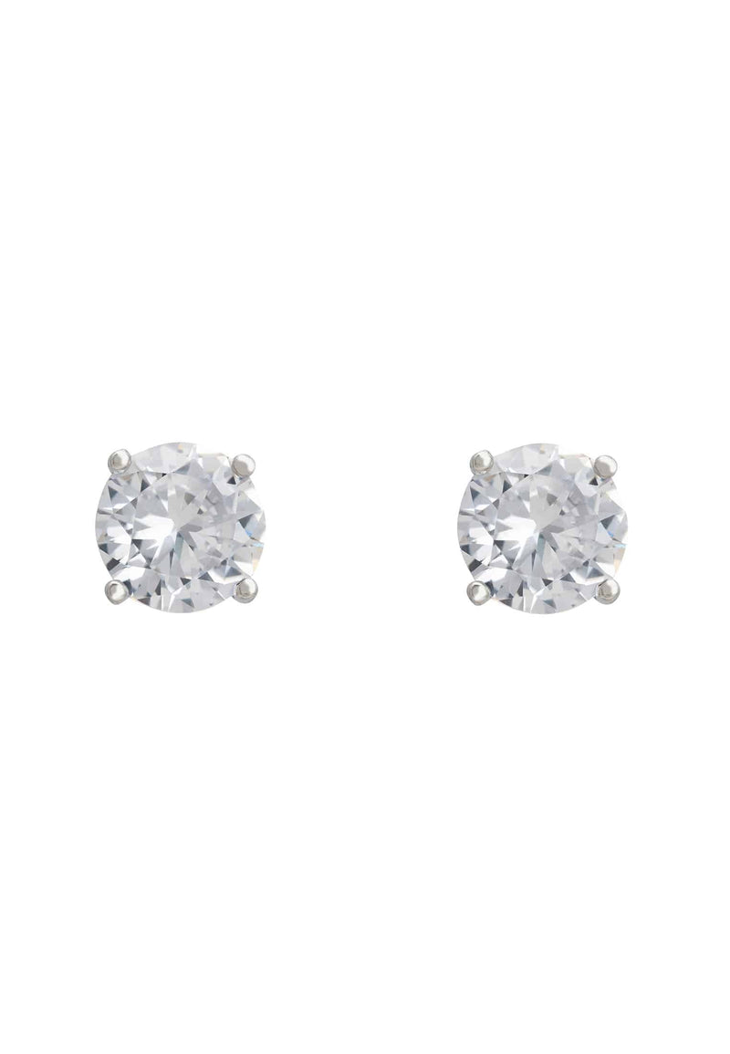 Solitaire Earrings CZ Silver White