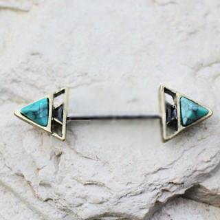 Gold Plated Turquoise Triangle Pyramid Nipple Bar