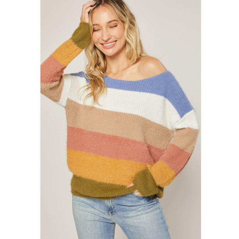 Fuzzy Color Block Sweater