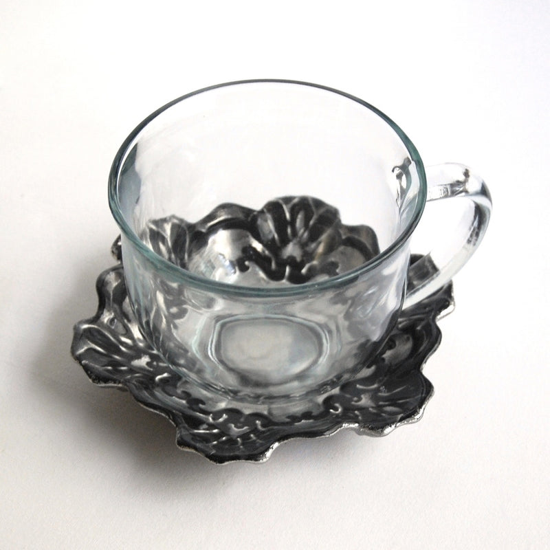 Set/2 LACE 18oz Jumbo Cup and Saucer Black Silver