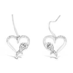 Sterling Silver Round Cut Diamond Heart Dangle Earrings (0.09 Cttw, H-I Color, I1-I2 Clarity)