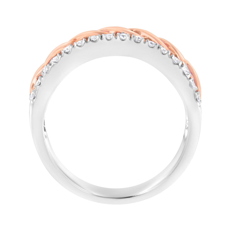 10K White and Rose Gold 1/3 Cttw Diamond Split Shank and Infinity Ribbon Band Ring (I-J Color, I1-I2 Clarity) - Size 8