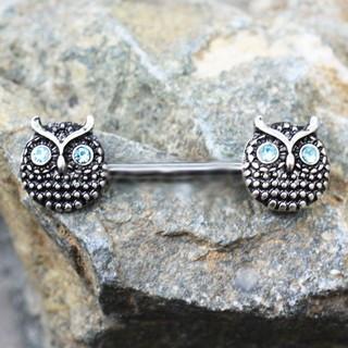 316L Stainless Steel Blue Eyed Owl Nipple Bar