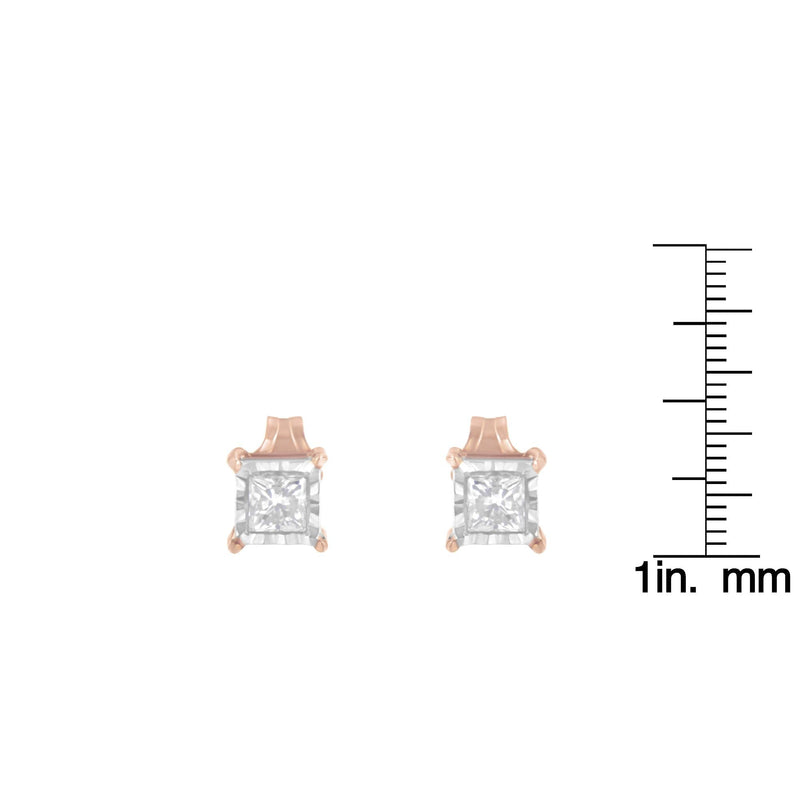 14K Rose Gold Plated Two-Tone .925 Sterling Silver 1/2 Cttw Princess-Cut Square Near Colorless Diamond Solitaire Miracle