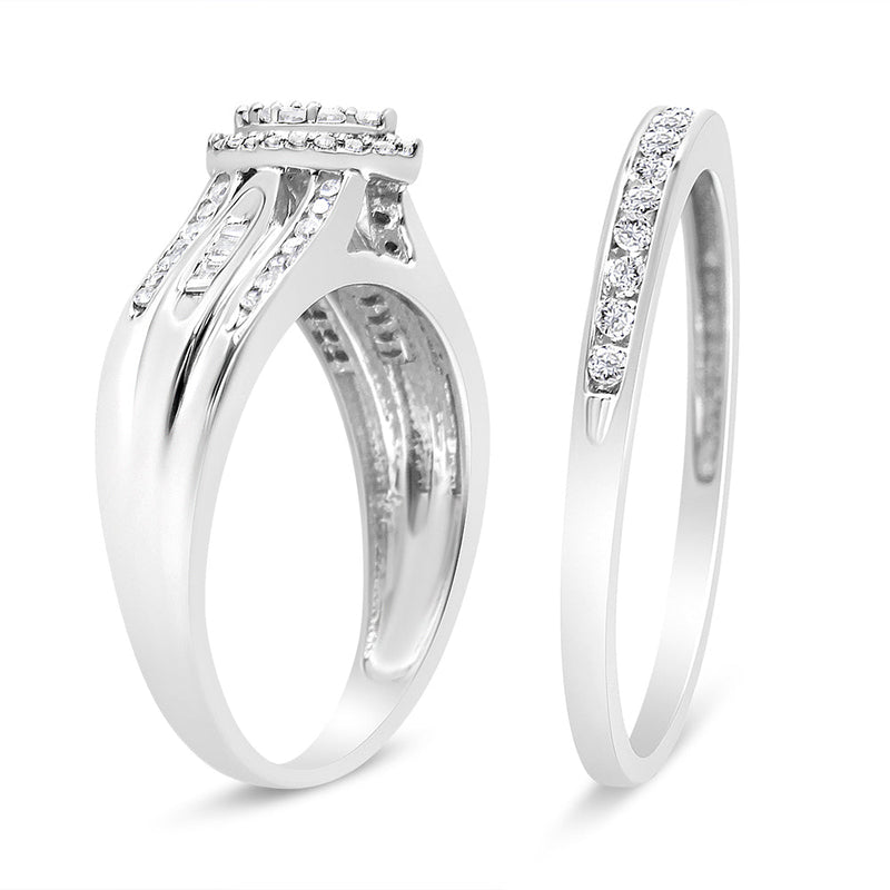 .925 Sterling Silver 1/2 Cttw Round and Baguette-Cut Diamond Engagement Bridal Set (I-J Color, I1-I2 Clarity) - Size 9