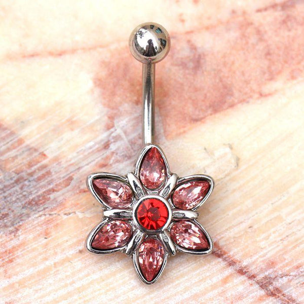 316L Stainless Steel Pink Flower Navel Ring Belly Ring