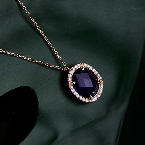 Beatrice Oval Gemstone Pendant Necklace Gold Sapphire Hydro