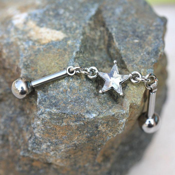 316L Stainless Steel Prong Set Star Chain Industrial Barbell